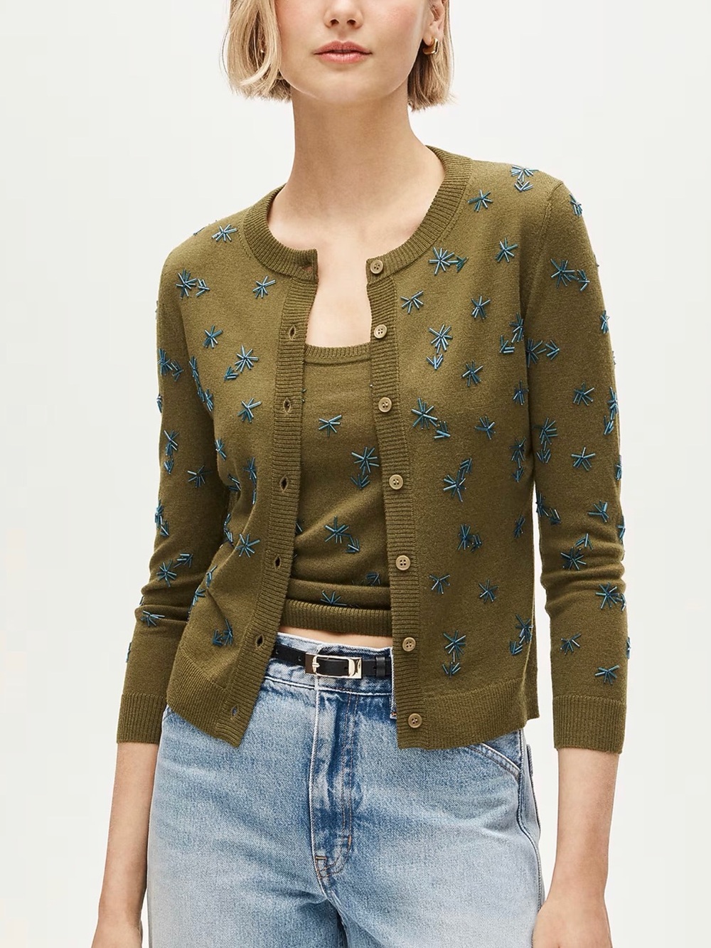 J.Crew Collection crewneck cardigan in merino wool with embellishments $198
